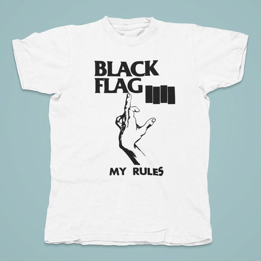 Black Flag My Rules Punk Rock Band TShirt. White. Multiple Sizes. Fast Shipping!